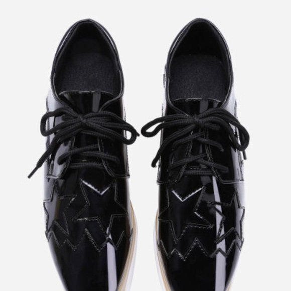 Platform sneaker - black faux patent with stars - Picture 2 of 4